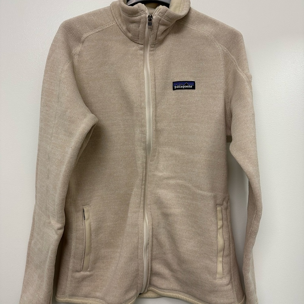 Patagonia Cream Full-Zip Fleece Jacket Beige Size M